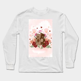 Cute bear couple listening to music Long Sleeve T-Shirt